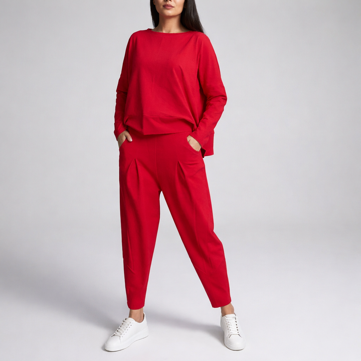 Two-Piece Leisure Suit with Round Neck and Long Sleeves