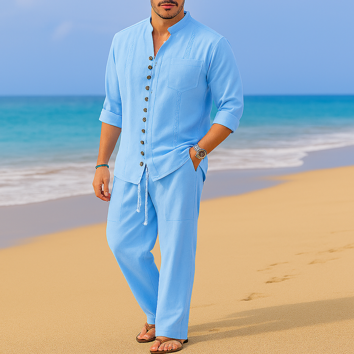 Vintage Cotton Linen Blend Pullover for Men