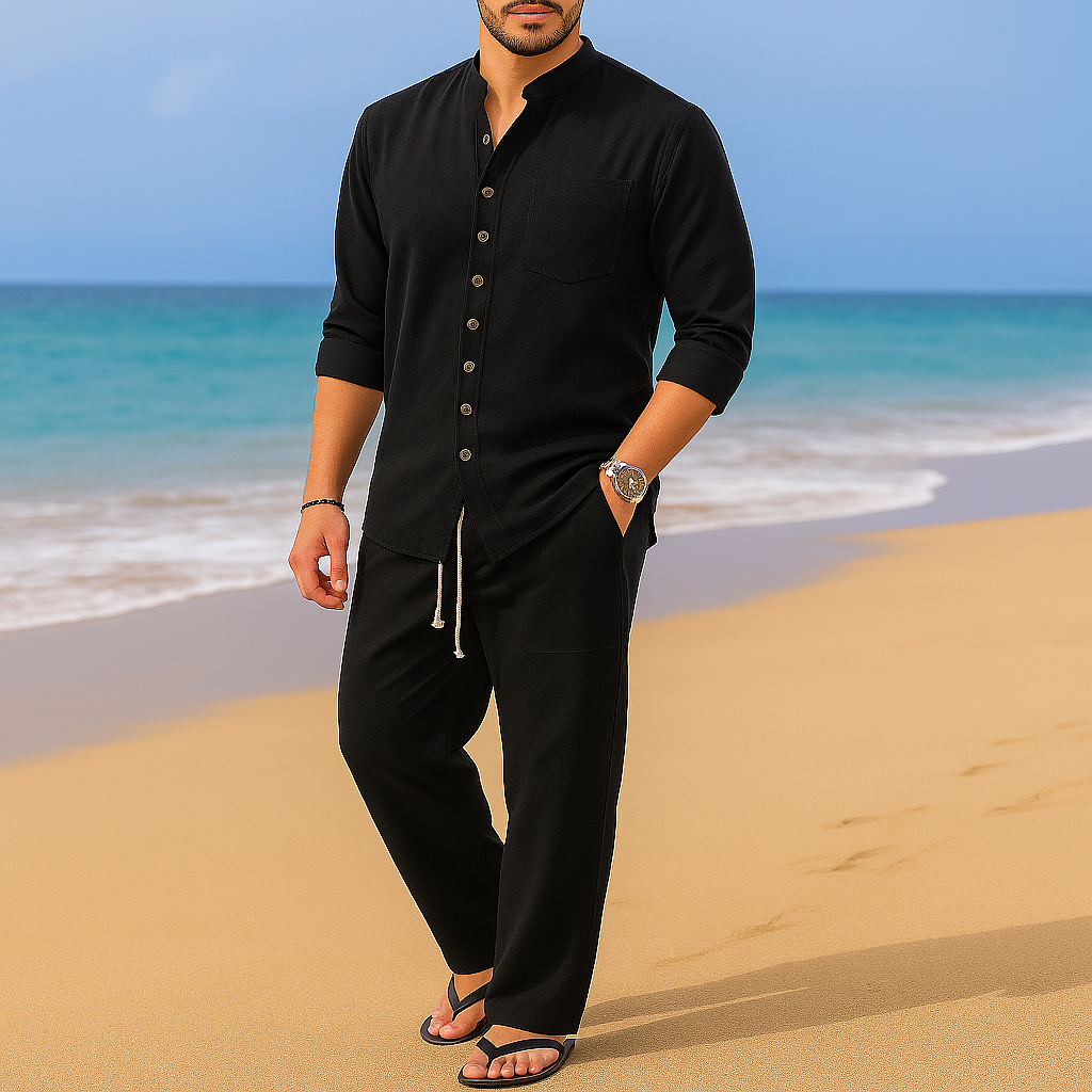 Vintage Cotton Linen Blend Pullover for Men