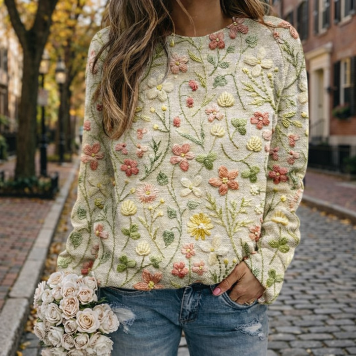 Floral Print Relaxed Knit Sweater for Women