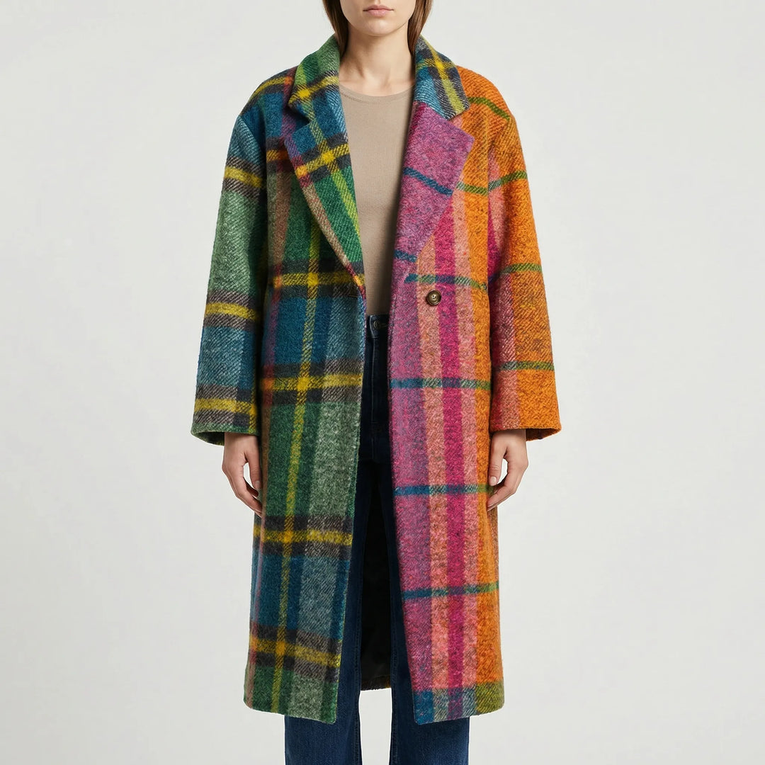 Chromacoat - Colorblock Plaid Longline Coat