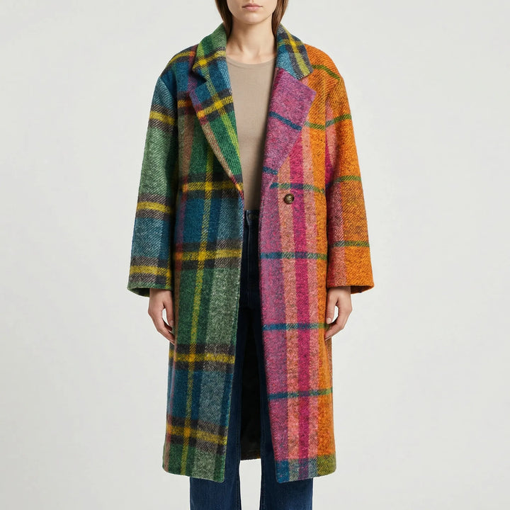 Chromacoat - Colorblock Plaid Longline Coat