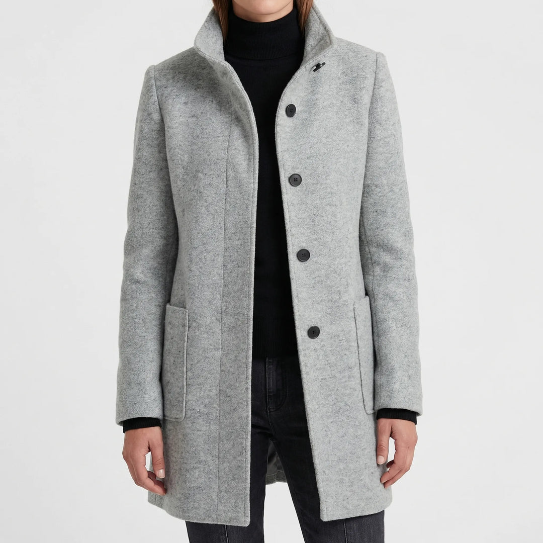 Clarique - Mid-Length Stand-Collar Women's Coat
