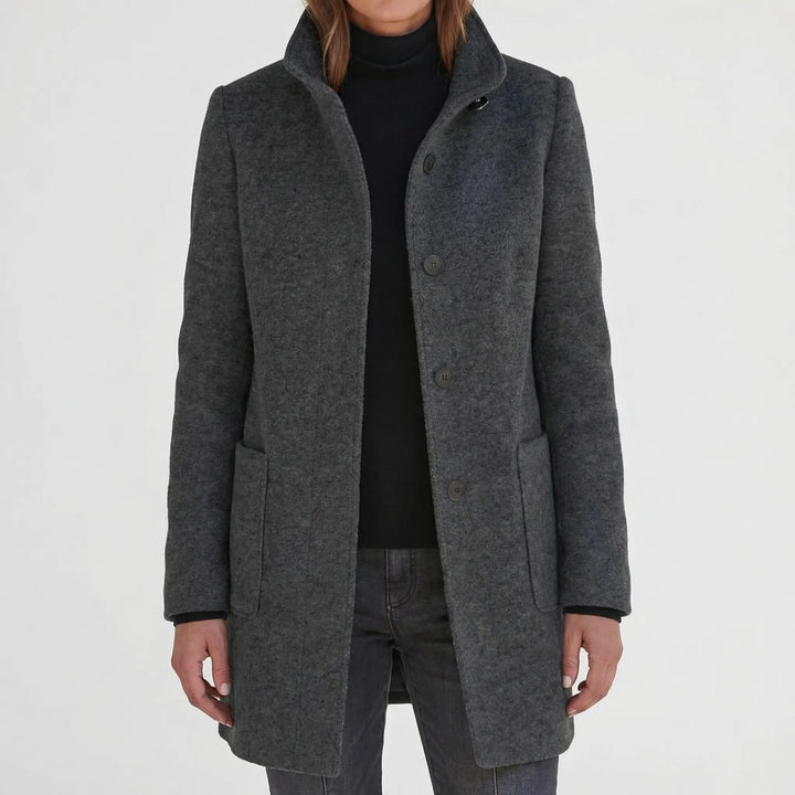 Clarique - Mid-Length Stand-Collar Women's Coat
