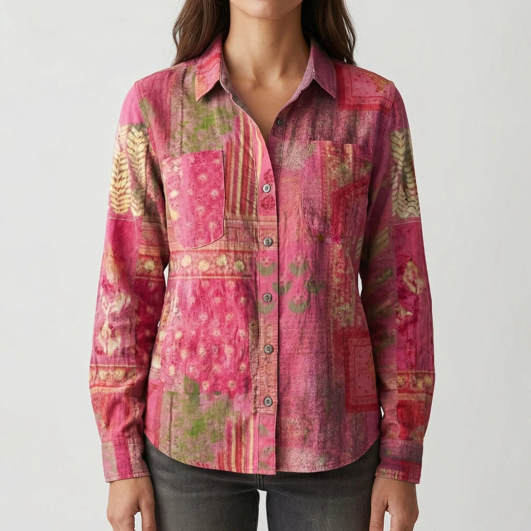 Clayvera - Boho-Print Long Sleeve Button-Down Shirt