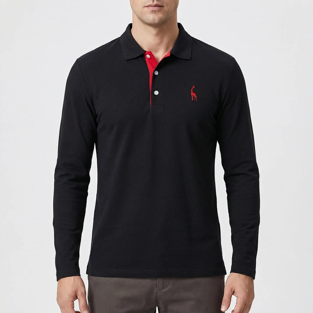 Colleno - Long-Sleeve Polo With Contrast Placket