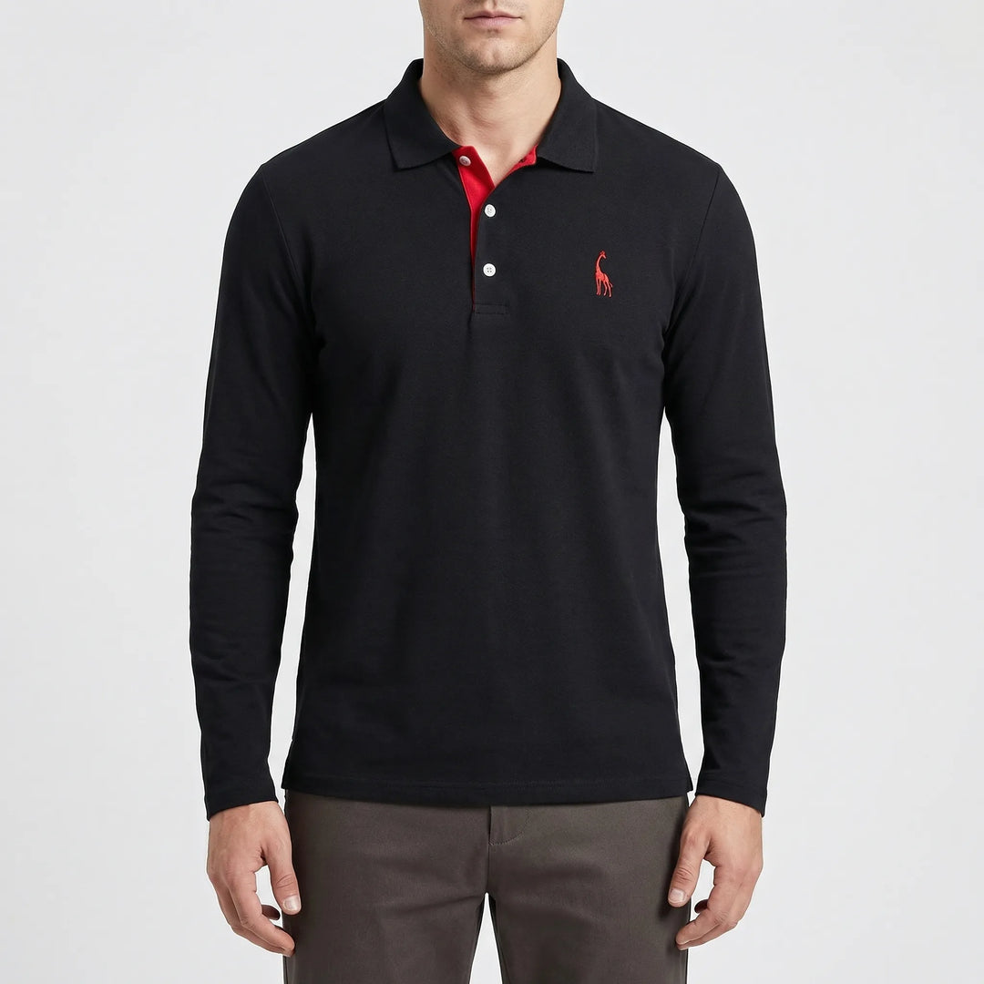 Colleno - Long-Sleeve Polo With Contrast Placket