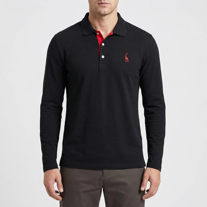 Colleno - Long-Sleeve Polo With Contrast Placket