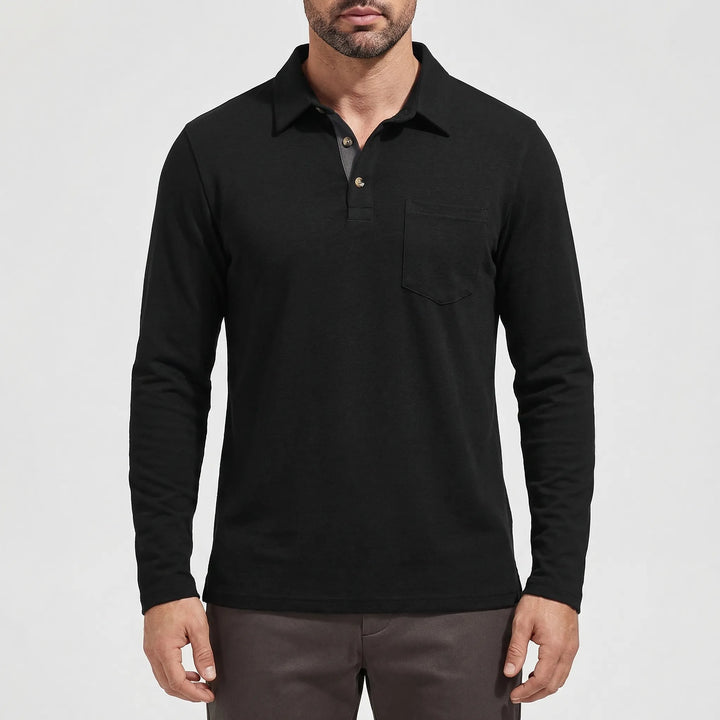 Collenzo - Long-Sleeve Polo Shirt With Chest Pocket