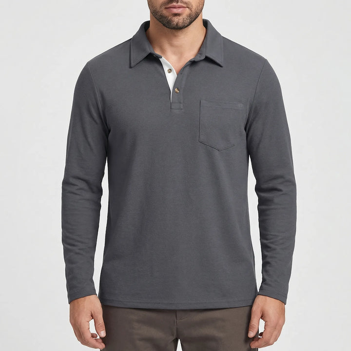 Collenzo - Long-Sleeve Polo Shirt With Chest Pocket