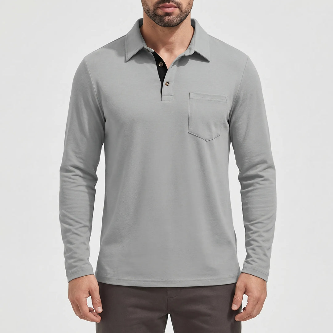 Collenzo - Long-Sleeve Polo Shirt With Chest Pocket