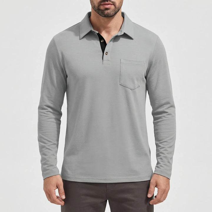 Collenzo - Long-Sleeve Polo Shirt With Chest Pocket