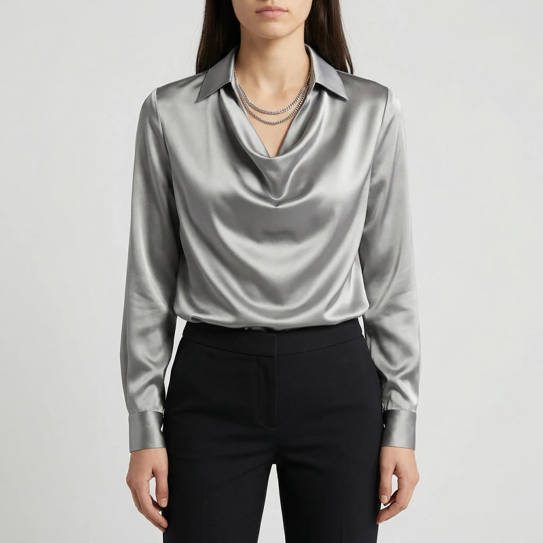 Collurette - Draped Cowl Collar Long Sleeve Blouse