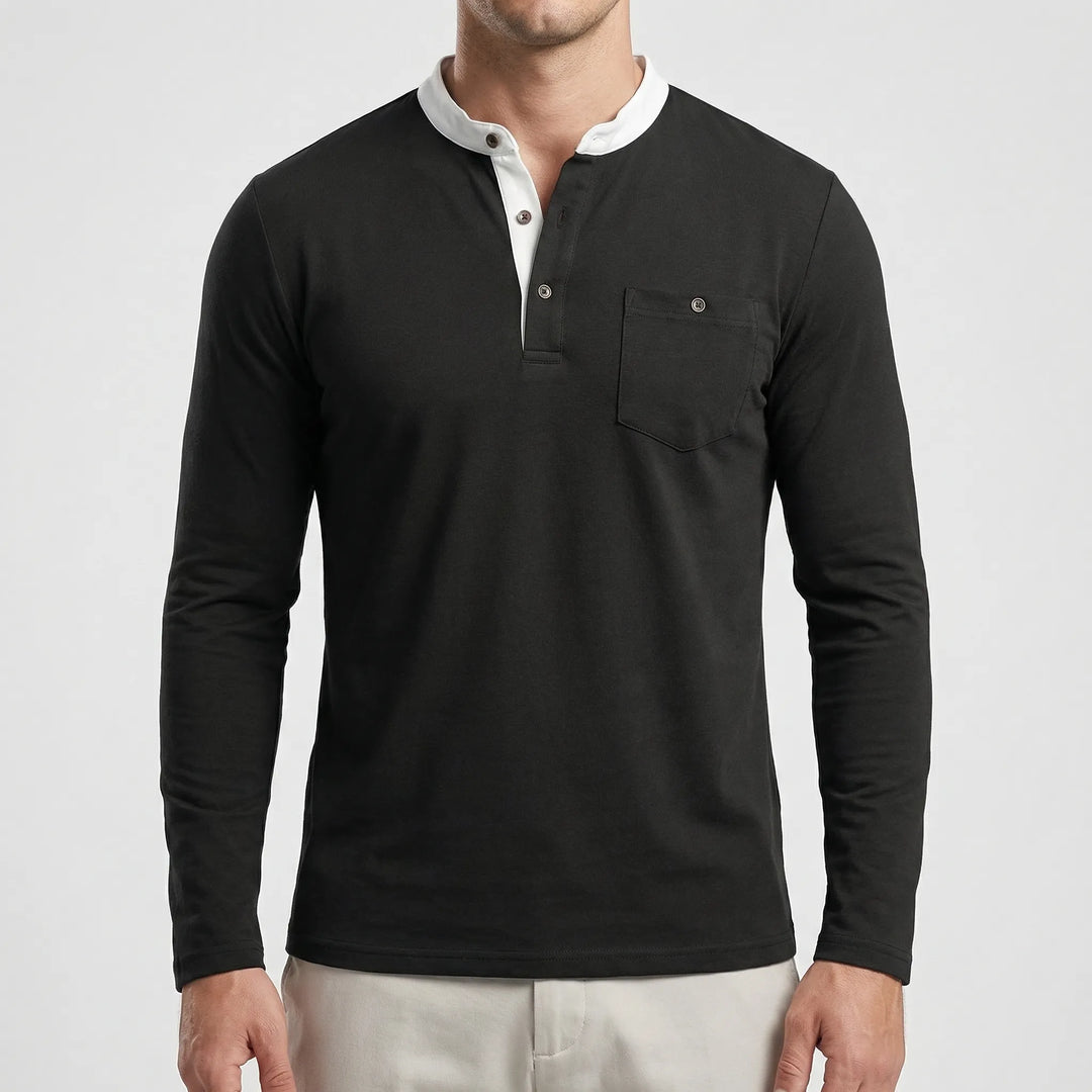 Coltrex - Long-Sleeve Henley With Contrast Collar