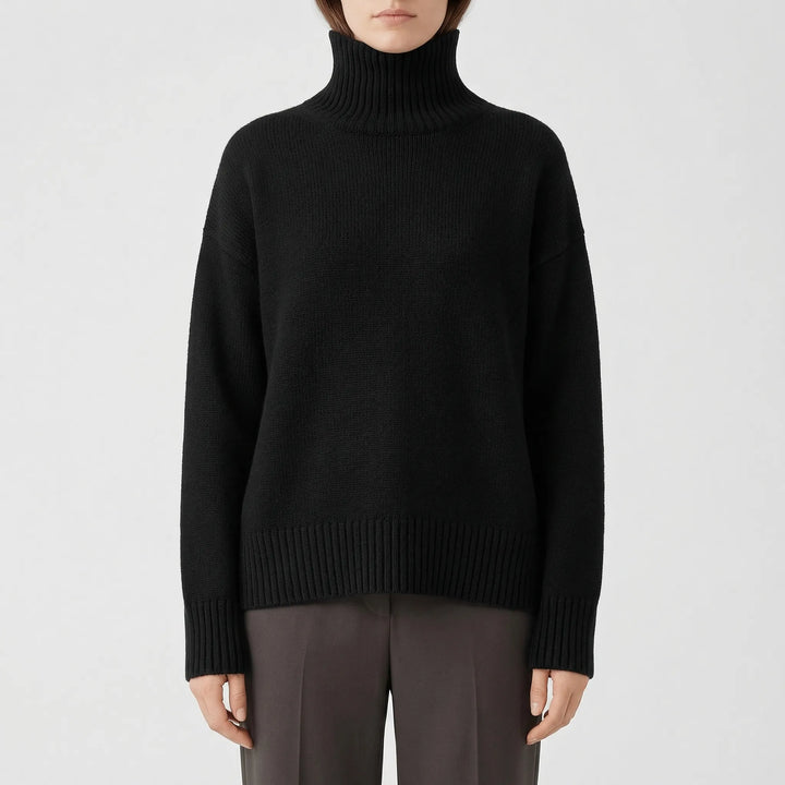Corvelle - Relaxed Ribbed Turtleneck Pullover Sweater