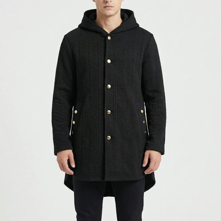 Cozwyn - Hooded Button-Front Textured Coat