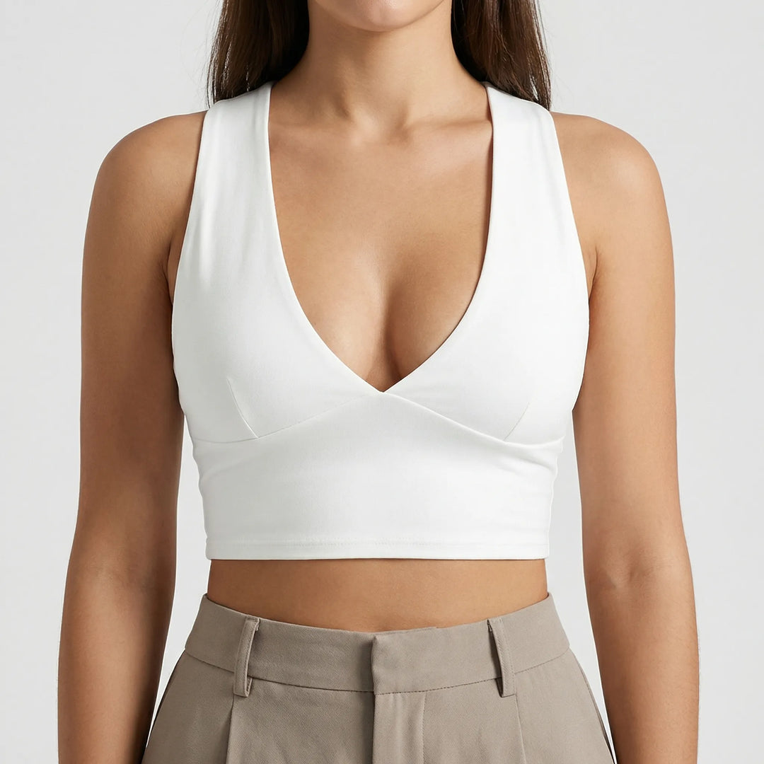Cutova - Deep V Neck Sleeveless Cropped Top