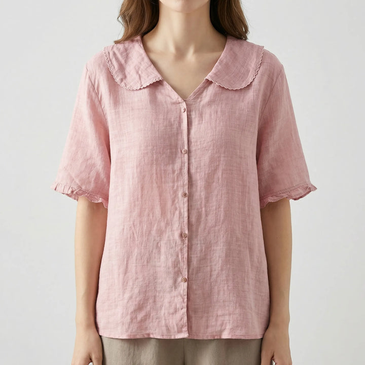 Dollique - Short-Sleeve Button-Down Doll Collar Blouse