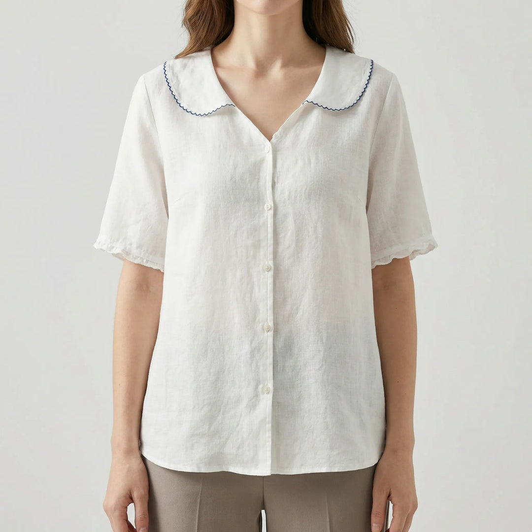 Dollique - Short-Sleeve Button-Down Doll Collar Blouse
