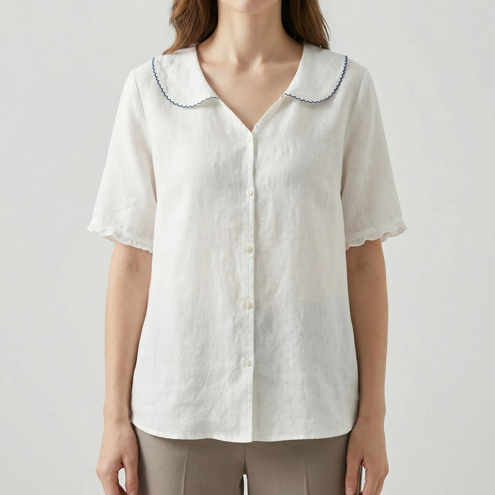 Dollique - Short-Sleeve Button-Down Doll Collar Blouse