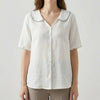 Short-Sleeve Button-Down Doll Collar Blouse