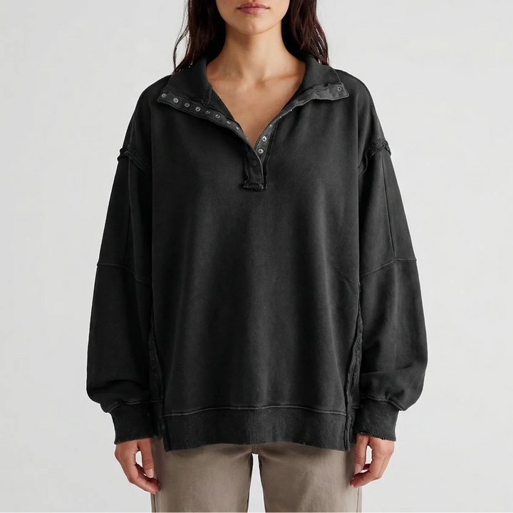 Drapova - Oversized Henley Pullover With Side Split