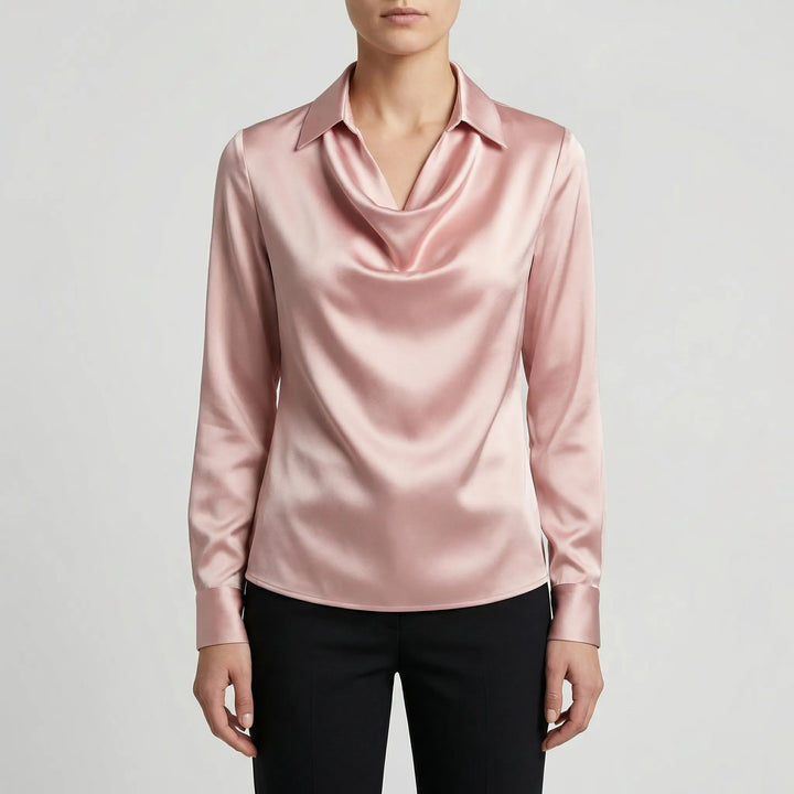 Dravrelle - Long-Sleeve Waterfall Collar Blouse