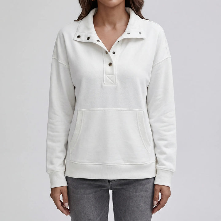 Drawnelle - Stand Neck Button Pullover Sweatshirt