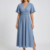 V-Neck Midi Dress With Flutter Sleeves