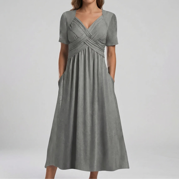 Drifena - V-Neck Midi Dress With Crossover Bodice