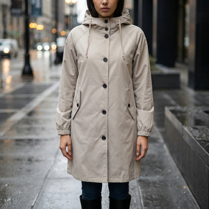 Drizzlux - Hooded Knee-Length Rain Trench Coat