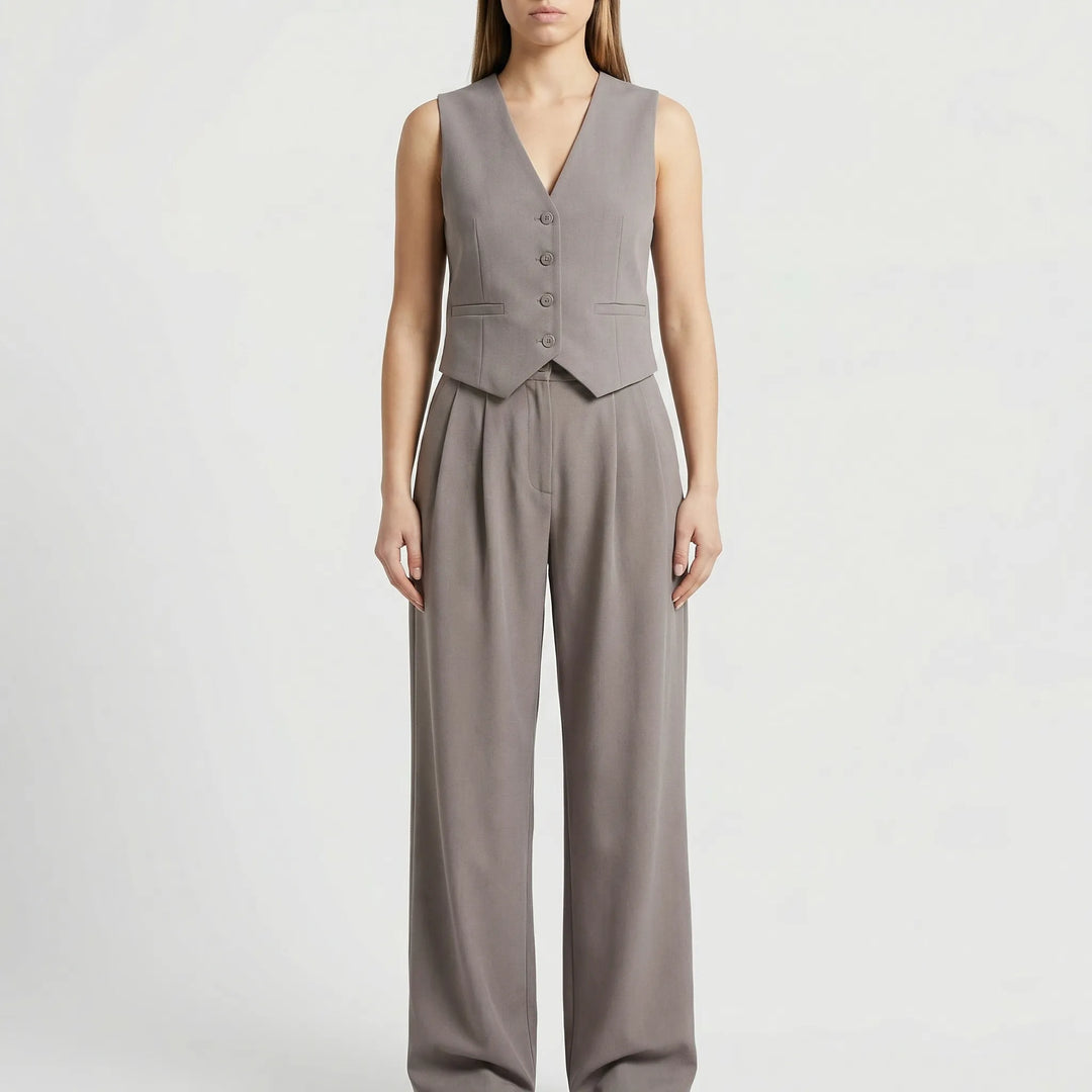 Elanza - Sleeveless Vest And Wide-Leg Trouser Set