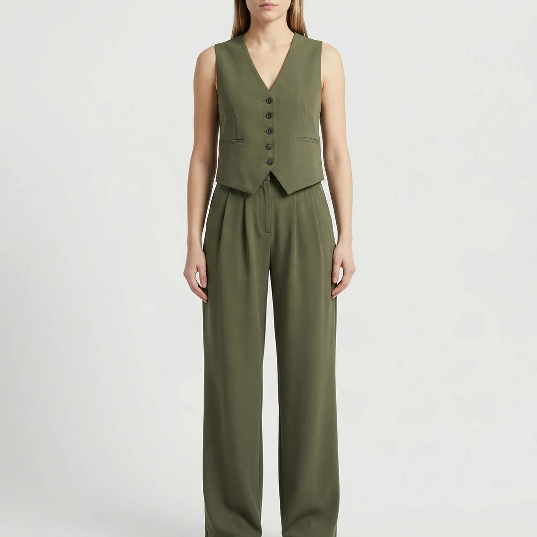 Elanza - Sleeveless Vest And Wide-Leg Trouser Set
