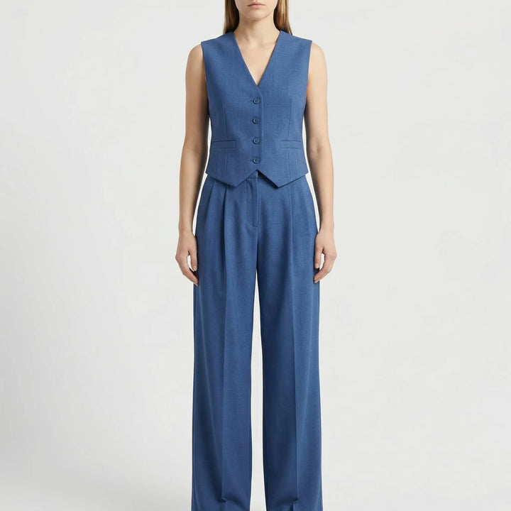 Elanza - Sleeveless Vest And Wide-Leg Trouser Set