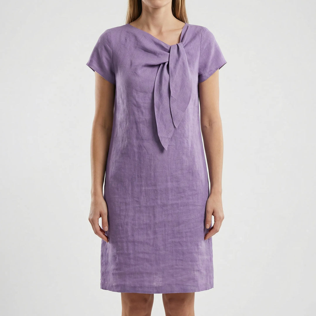 Eluvaine - Short Sleeve Bow Detail Mini Dress
