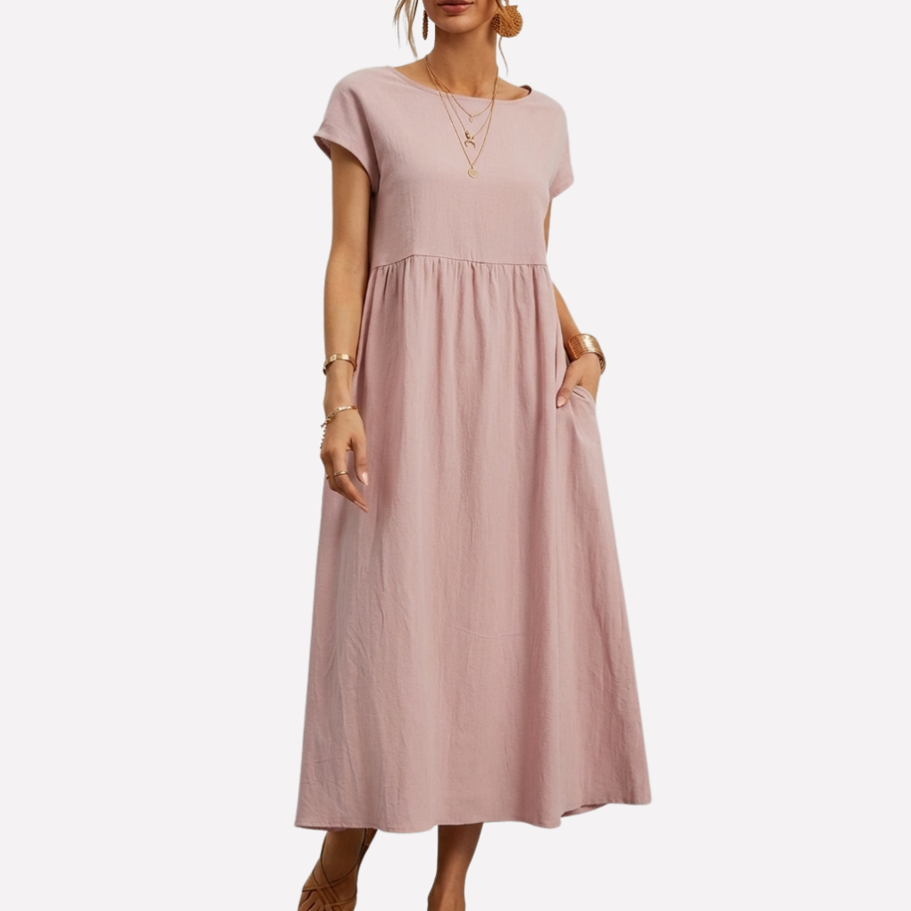 Vintage Cotton O-Neck Dress for Women