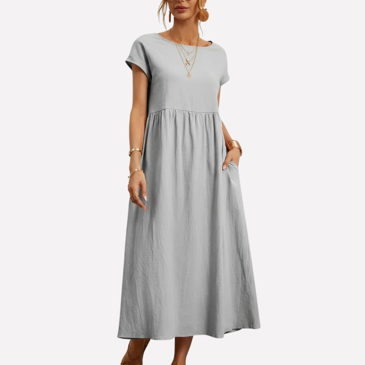 Vintage Cotton O-Neck Dress for Women