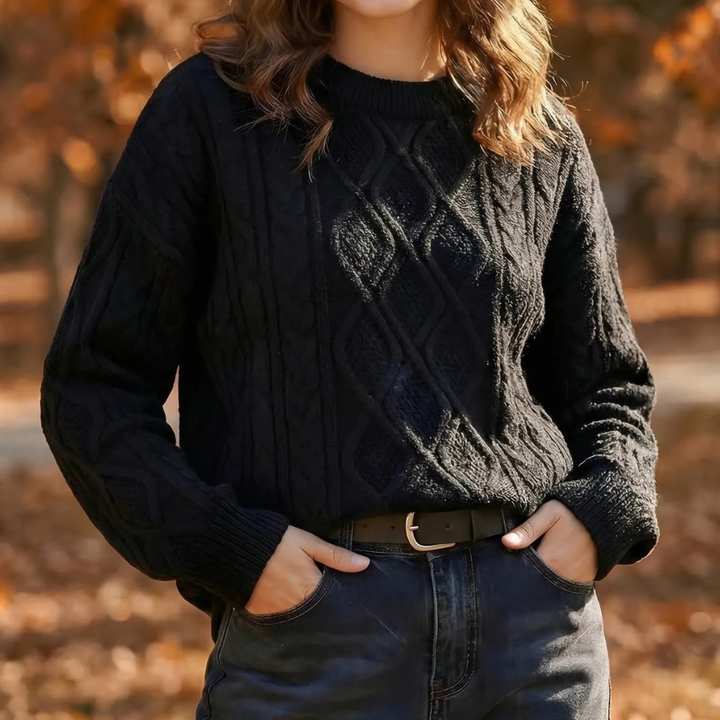 Oversized Cable Knit Crewneck Pullover