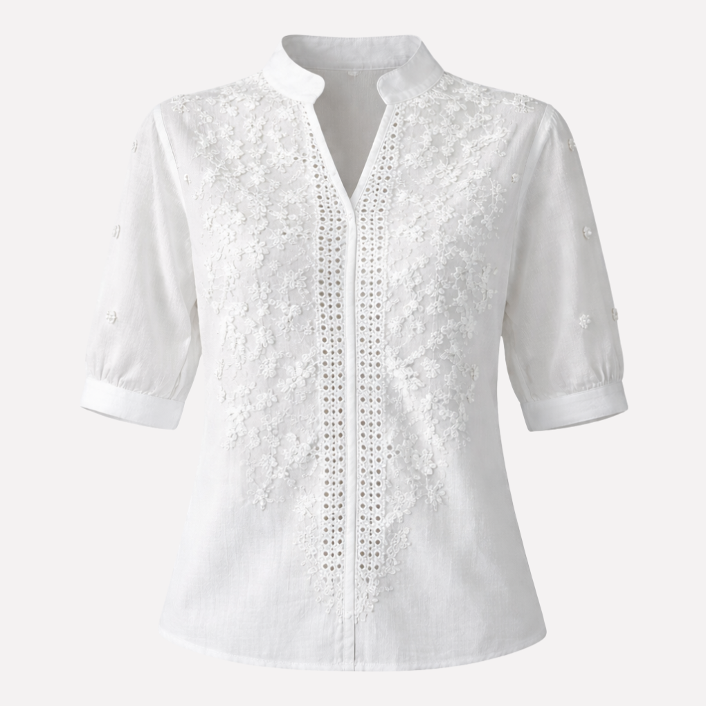 Summer White Blouse with Embroidery for Women