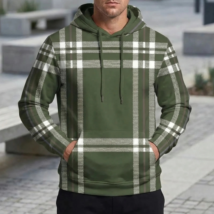 Plaid Print Pullover Hoodie For Men
