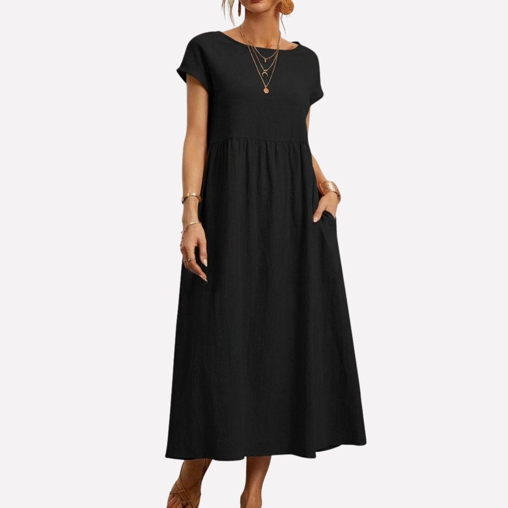 Vintage Cotton O-Neck Dress for Women