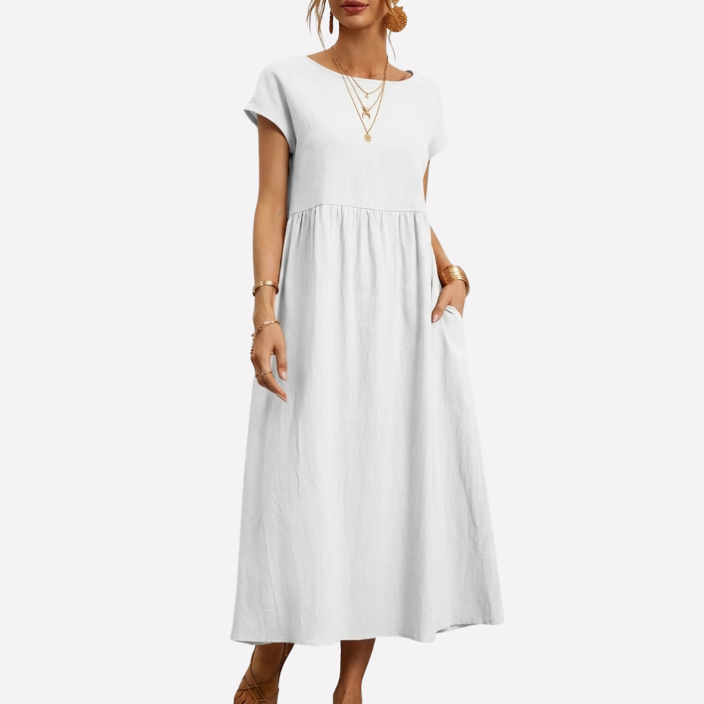 Vintage Cotton O-Neck Dress for Women