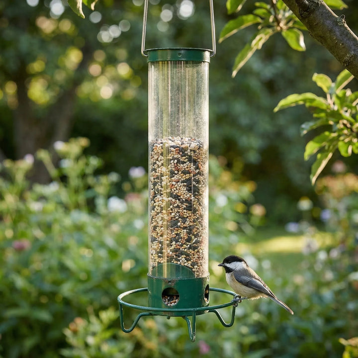 Feedrix - Hanging Tube Bird Feeder With Perch Ring