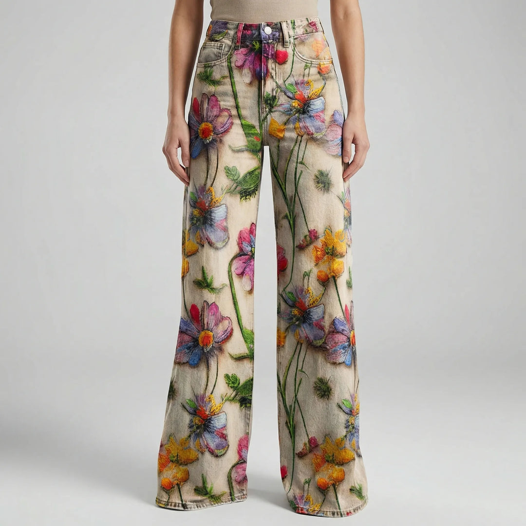 Florива - Full-Length Printed Wide-Leg Pants