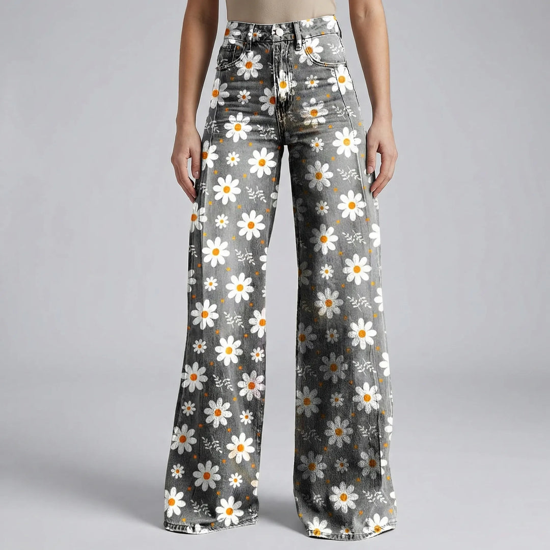 Florива - Full-Length Printed Wide-Leg Pants