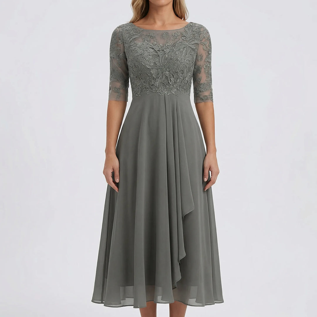 Florawyn - Midi-Length Lace Bodice Dress