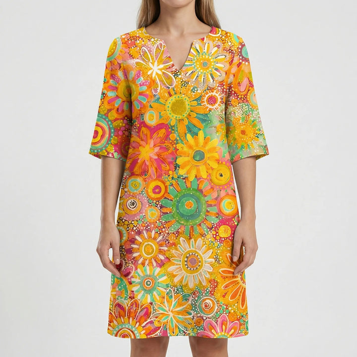Florvaine - V-Neck Short Sleeve Midi Dress