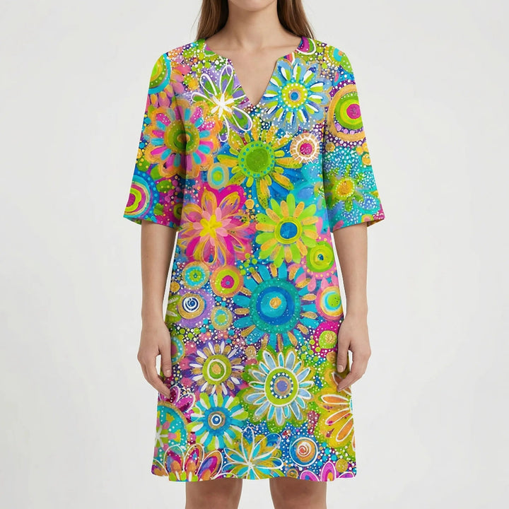 Florvaine - V-Neck Short Sleeve Midi Dress