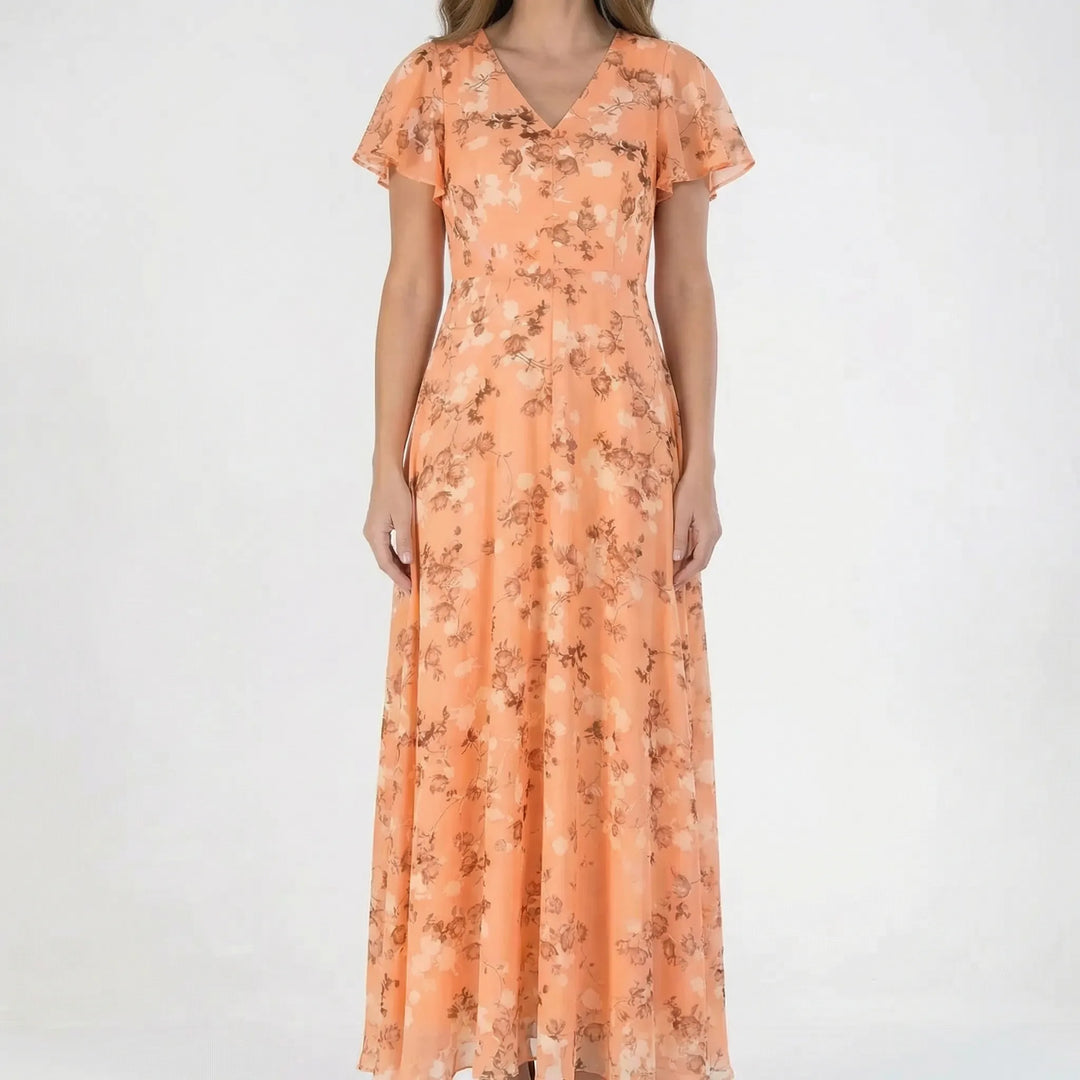 Florvelle - Floral Print Butterfly Sleeve Maxi Dress