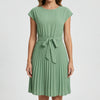 Short-Sleeve Pleated Midi Dress